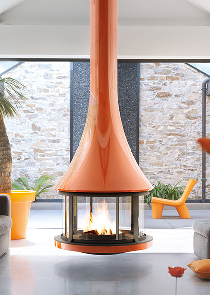 Designer Hanging Wood Burning Fireplace